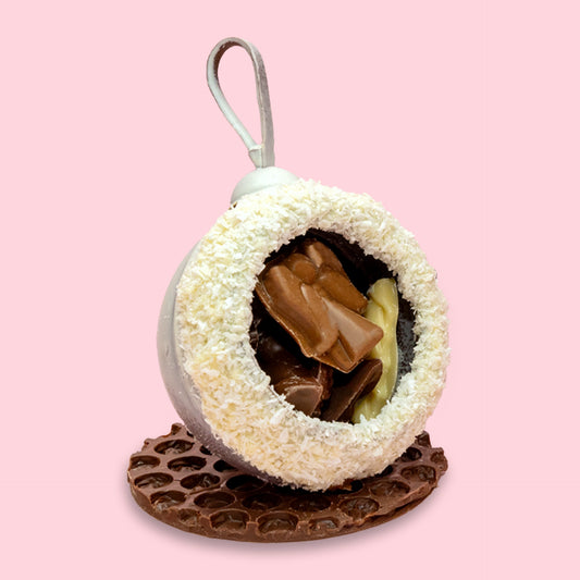 Luxury Milk Chocolate Bauble Filled with Christmas Chocolates (white) (Pick up only product)