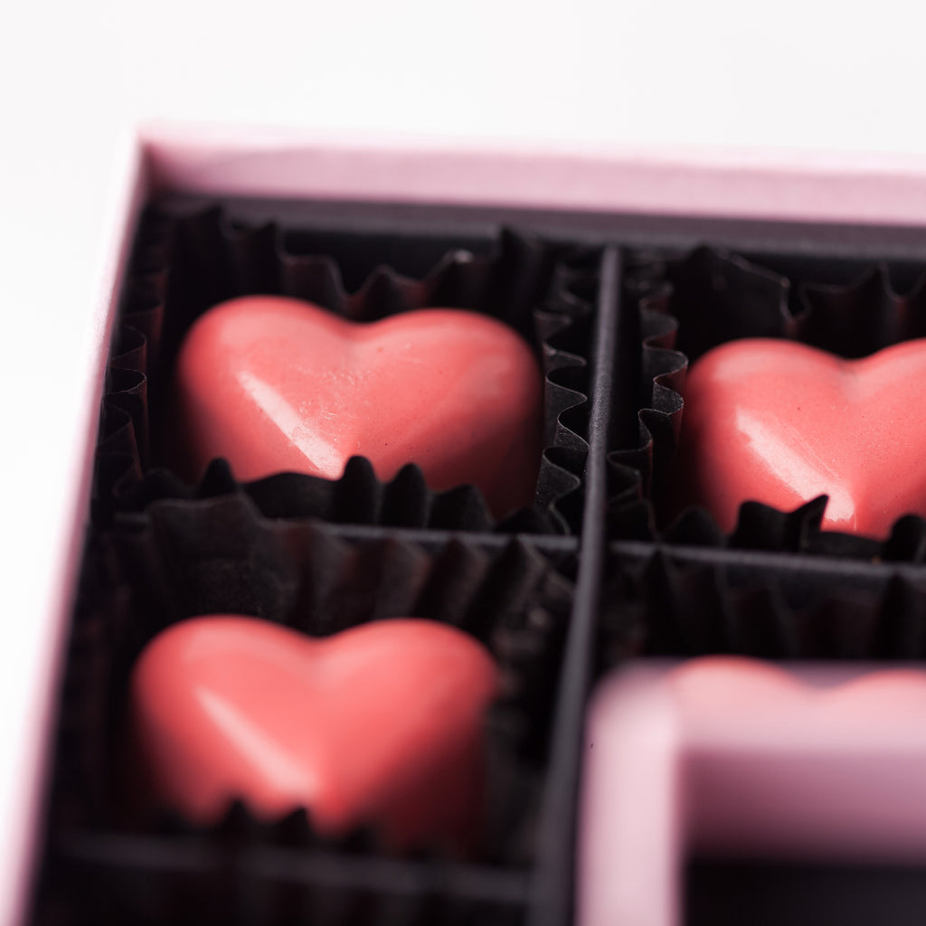 A Hill St. Luxury Chocolate Box of 9 Raspberry Caramel Hearts